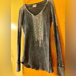 Washed Black/Gray with sparkle beads thermal style shirt
